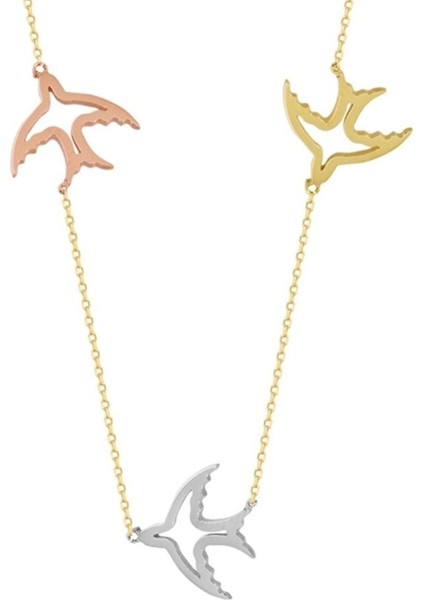 Kırlangıç Altın Kolye 14K Tricolor