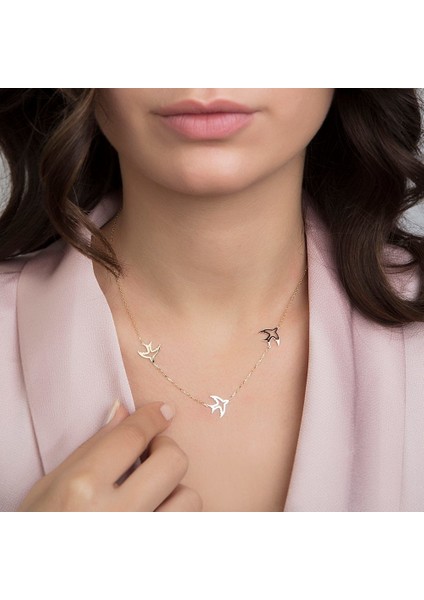 Kırlangıç Altın Kolye 14K Tricolor fiyatları