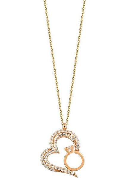 Kalp Tektaş Altın Kolye 14K Rose