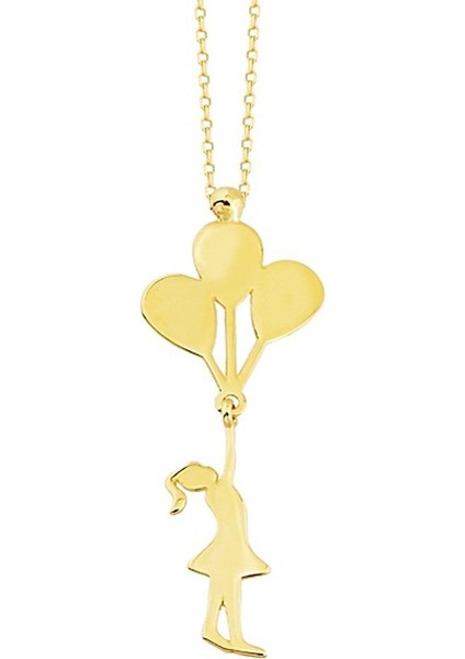 Baloncu Kız Altın Kolye 14K Taşsız