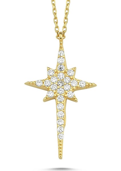 Kutup Yıldızı Altın Kolye 14K Zirconia 2 cm