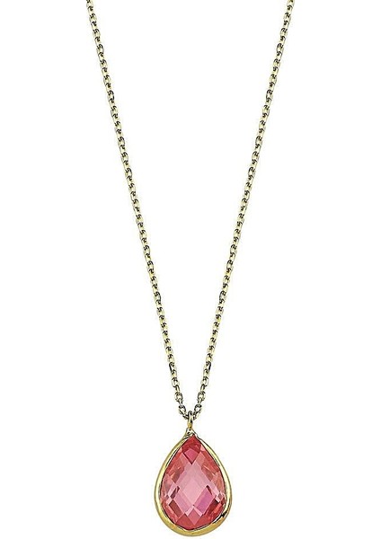 Altın Taşlı Kolye Pink Topaz 1.2 cm