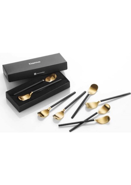 Tea Spoon Amor Black - Gold 6'lı Çay Kaşığı