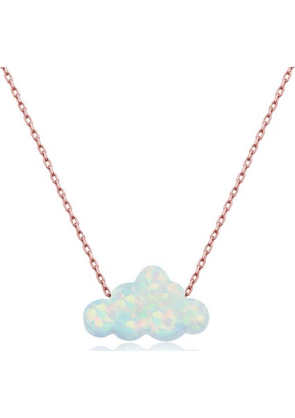Gümüş Beyaz Opal Taş Bulut Kadın Kolye