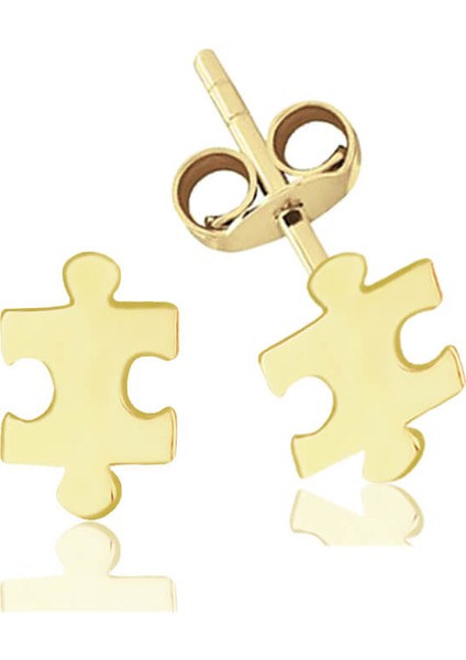 Altın Taşsız Puzzle Küpe