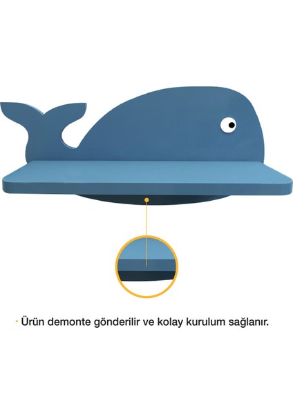 Çocuk Odası Duvar Rafı - Ahşap - Balina indirimleri