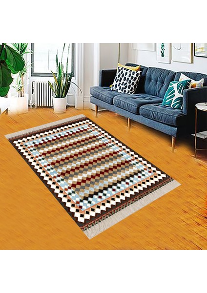 Rengarenk Geometrik Karo Desenli Dijital Baskı Yıkanabilir Kaymaz Taban Modern Salon Halı