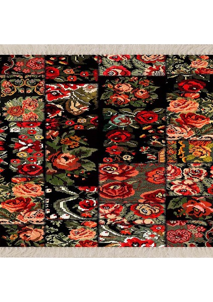 Patchwork Gül Desenli Dijital Baskı Yıkanabilir Kaymaz Taban Kilim Model Modern Salon Halısı