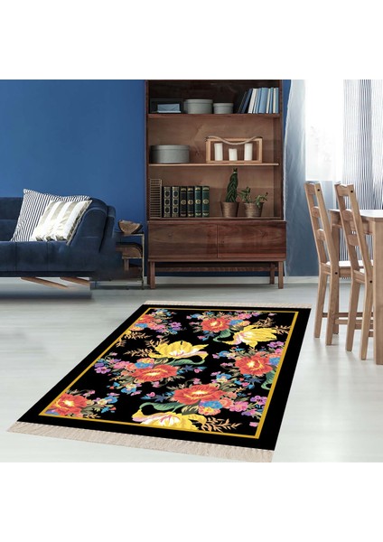 Çiçek Desenli Dijital Baskı Yıkanabilir Kaymaz Taban Modern Salon Halısı ve Yolluk
