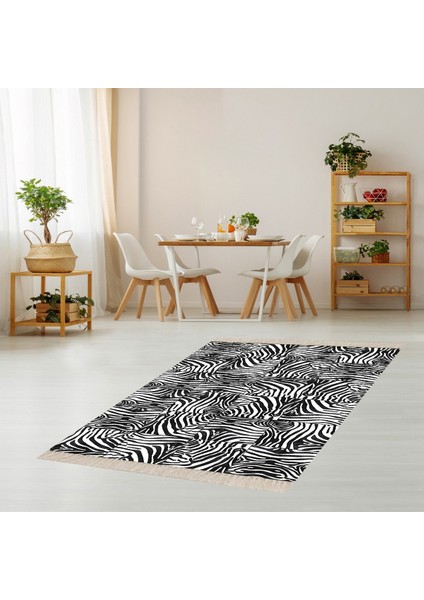 Zebra Desenli Dijital Baskı Yıkanabilir Kaymaz Taban Modern Salon Halısı