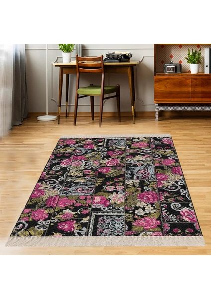 Bona Fortuna Patchwork Gül Desenli Dijital Baskı Yıkanabilir Kaymaz Taban Modern Salon Halı