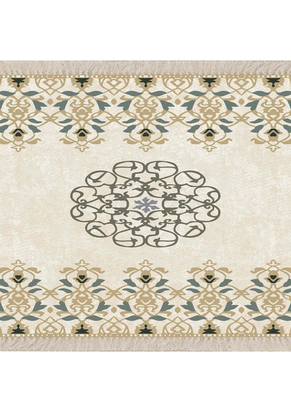 Osmanlı Motif Desen Çerçeveli Dijital Baskı Yıkanabilir Kaymaz Taban Klasik Salon Halısı ve Yolluk
