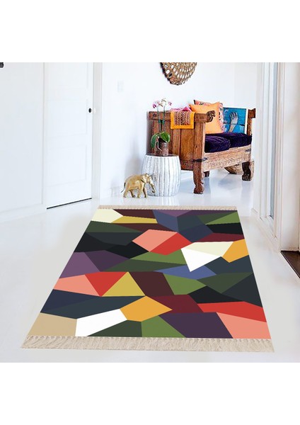 Geometrik Şekiller Desenli Renkli Dijital Baskı Yıkanabilir Kaymaz Taban Kilim Model Salon Halısı