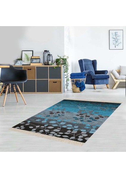 Yaprak Desenli Dijital Baskı Kaymaz Taban Yıkanabilir Klasik Salon Halı ve Yolluk
