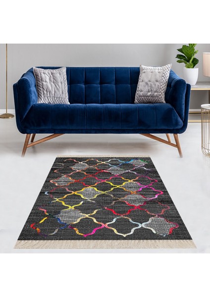 Renkli Geometrik Desenli Dijital Baskı Yıkanabilir Kaymaz Taban Etnik Kilim Desen Salon Halı