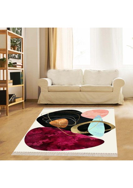 Geometrik Şekiller Desenli Renkli Dijital Baskı Yıkanabilir Kaymaz Taban Kilim Model Salon Halısı