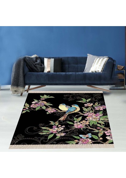 Ağaç ve Kuşlar Desen Dijital Baskı Yıkanabilir Modern Salon Halı ve Yolluk