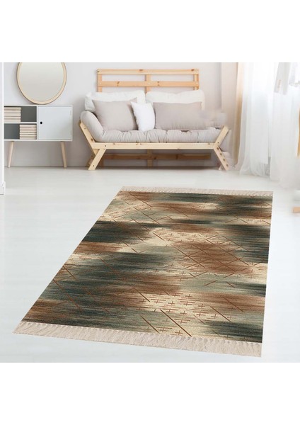 Geometrik Desenli Renkli Dijital Baskı Yıkanabilir Kaymaz Taban Etnik Kilim Model Salon Halısı