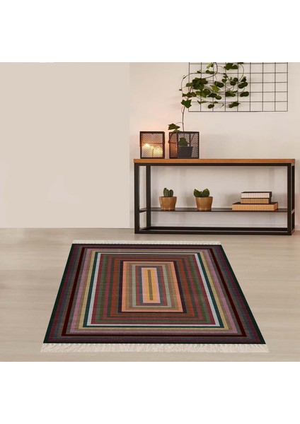 Renk Bloklu Kilim Desenli Etnik Dijital Baskı Yıkanabilir Modern Salon Halı ve Yolluk