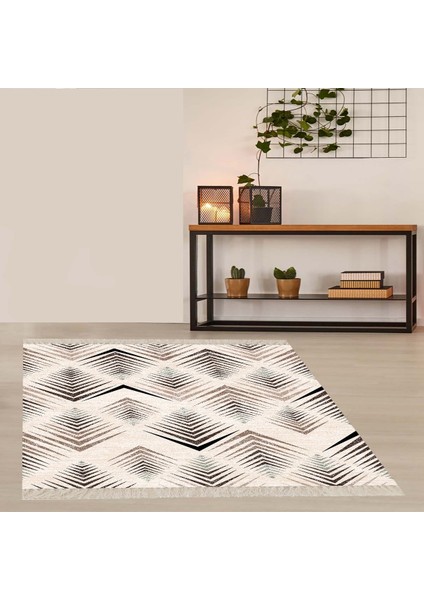 Geometrik Çizgi Desenli Dijital Baskı Yıkanabilir Kaymaz Taban Etnik Kilim Desen Salon Halı