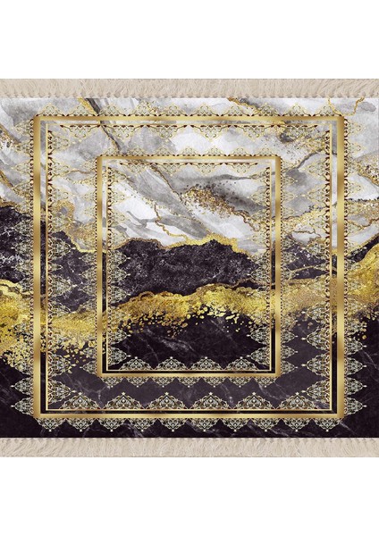 Mermer Desenli Gold Geçişli Dijital Baskı Yıkanabilir Kaymaz Taban Modern Salon Halısı ve Yolluk