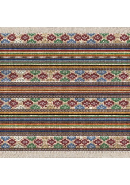 Geometrik Desenli Dijital Baskı Yıkanabilir Kaymaz Taban Etnik Kilim Desen Salon Halısı ve Yolluk