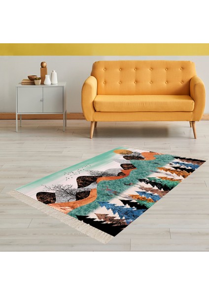 Ağaç Doğa Desenli Tablo Halı Dijital Baskı Yıkanabilir Kaymaz Taban Modern Salon Halı ve Yolluk