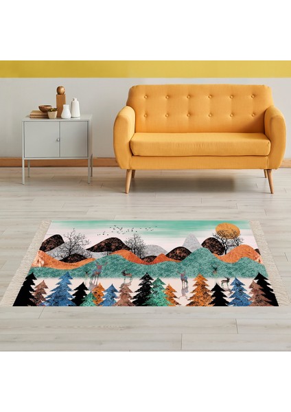Ağaç Doğa Desenli Tablo Halı Dijital Baskı Yıkanabilir Kaymaz Taban Modern Salon Halı ve Yolluk