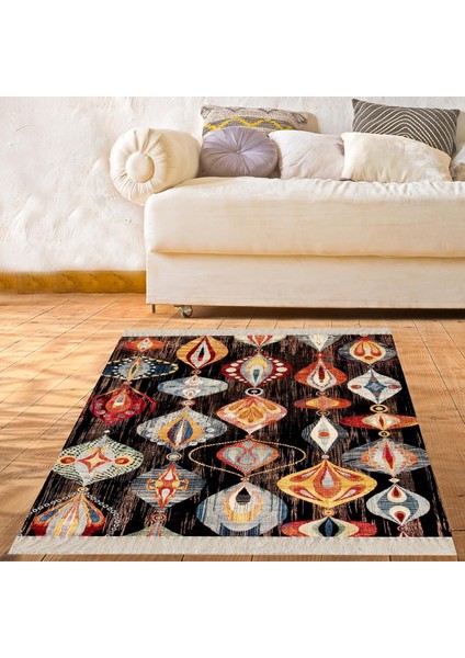Osmanlı Motifler Desenli Etnik Dijital Baskı Yıkanabilir Kaymaz Taban Salon Halı ve Yolluk