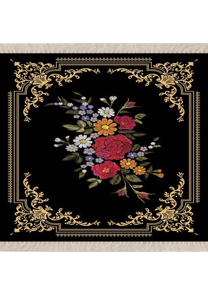 Baskı Nakış Gül Desenli Dijital Baskı Yıkanabilir Kaymaz Taban Etnik Kilim Desen Salon Halı
