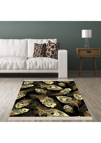 Gold Kuş Tüyü Desenli Dijital Baskı Yıkanabilir Kaymaz Taban Modern Salon Halısı ve Yolluk