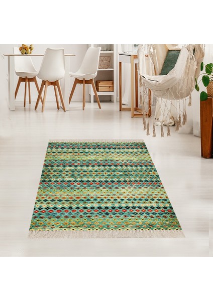 Kilim Desenli Etnik Dijital Baskı Yıkanabilir Kaymaz Taban Eskitme Salon Halı ve Yolluk