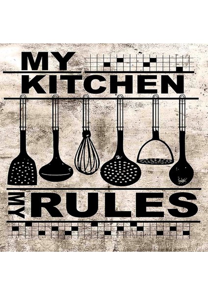 Bona Fortuna My Kitchen My Rules Dijital Baskılı Kaymaz Taban Yıkanabilir Leke Tutmaz Mutfak Halısı