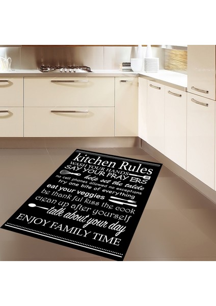 Kitchen Rules Dijital Baskılı Kaymaz Taban Yıkanabilir Leke Tutmaz Mutfak Halısı