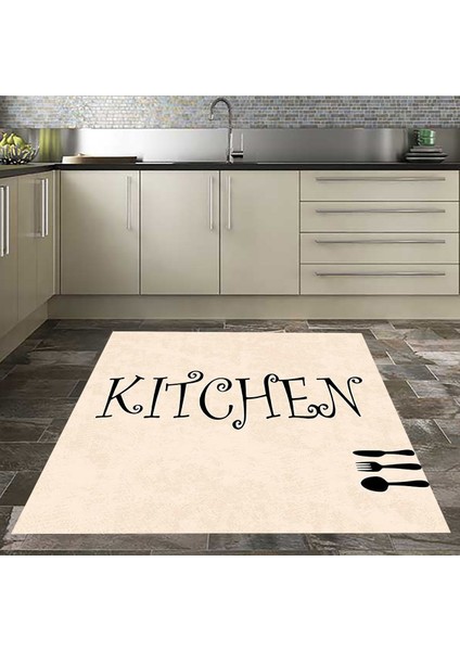 Kitchen Rules Dijital Baskılı Kaymaz Taban Yıkanabilir Leke Tutmaz Mutfak Halısı