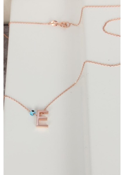 E Harfli Kolye Harf Gümüş Kolye Inlove Gümüş Rose Renk Kolye