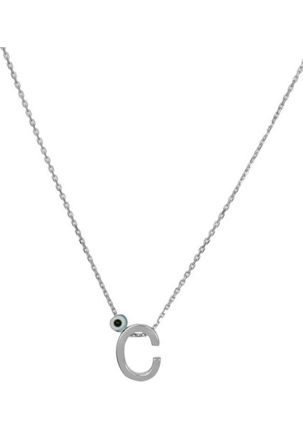 C Harfli Kolye Harf Gümüş Kolye Inlove Gümüş Gümüş Renk Kolye