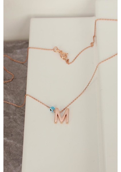 M Harfli Kolye Harf Gümüş Kolye Inlove Gümüş Rose Renk Kolye