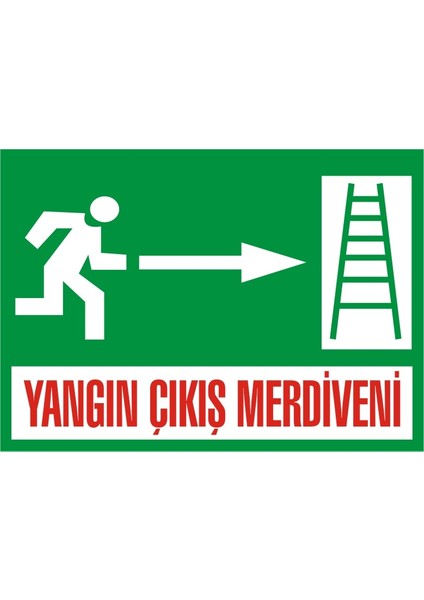 Yangın Çıkış Merdiveni sağ Galvaniz Uyarı Levhası 17,5 x 25 cm