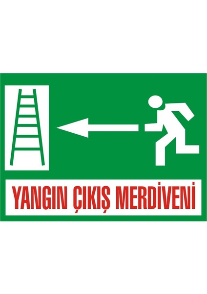 Yangın Çıkış Merdiveni sol (Kendinden Yapışkanlı Etiket) 17,5 x 25 cm