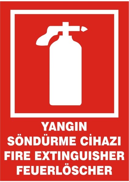 Yangın Söndürme Cihazı Fire Extinguisher Feuerlöscher Galvaniz Uyarı Levhası 17,5 x 25 cm
