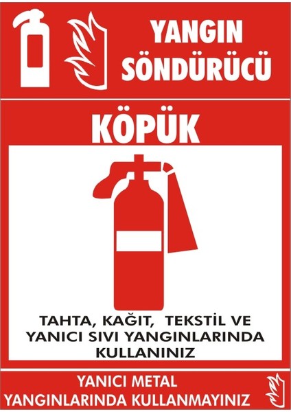 Yangın Söndürücüsü Köpük Tahta, Kağıt ve Tekstil ve Yanıcı Sıvı Yangınlarında Kullanınız (Kendinden Yapışkanlı Etiket) 17,5 x 25 cm