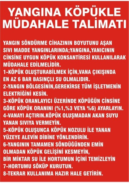 Yangına Köpükle Müdahele Talimatı (Kendinden Yapışkanlı Etiket) 17,5 x 25 cm