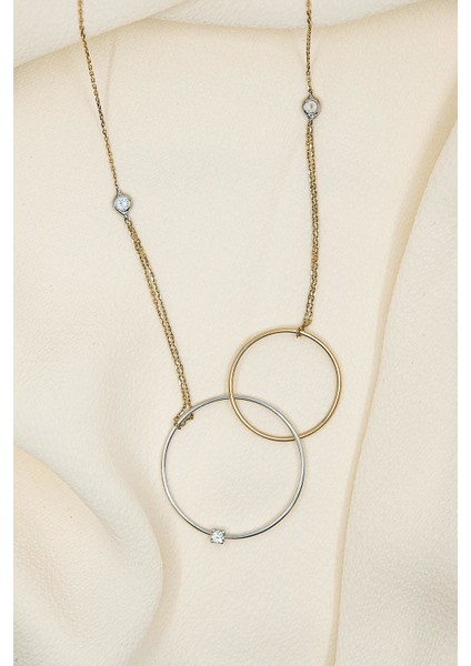 Sarı-Beyaz Halka Altın Kolye