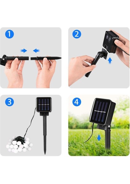 Solar Güneş Enerjili Dış Bahçe Top Aydınlatma 5metre 50 LED Çok Renkli