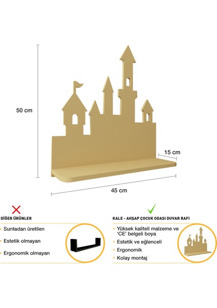 Çocuk Odası Duvar Rafı - Ahşap - Kale indirimleri
