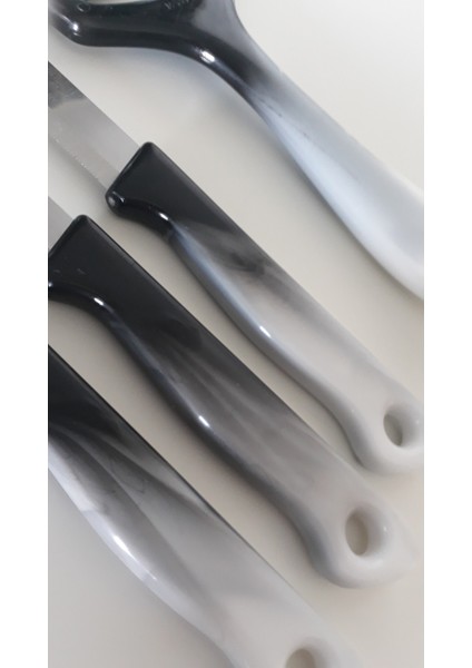 3 Adet Ebruli Siyah Meyve Bıçağı ve 1 Adet Düz Soyacak Seti fiyatları