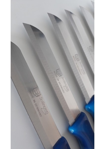 6 Adet Ebruli Mavi Meyve Bıçağı 1 Adet Topuz Saplı Yan Soyacak ve 1 Adet Mikro Tırtıklı Doğrama Bıçağı Seti modelleri