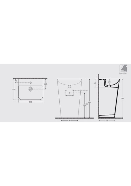 Sott'aqua Monoblok Lavabo 50 cm Fildişi