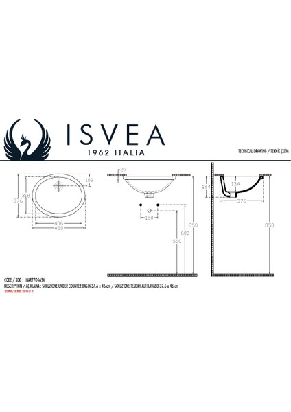 Soluzione Tezgahaltı Lavabo 46 cm